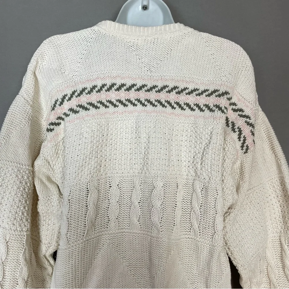 Vintage 90s Sweater Striped Cottagecore Women Size Large‎ White Cream Angelcore